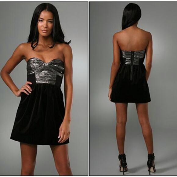 Tibi Dresses & Skirts - Tibi Strapless Silver Black Velvet Party Dress 6